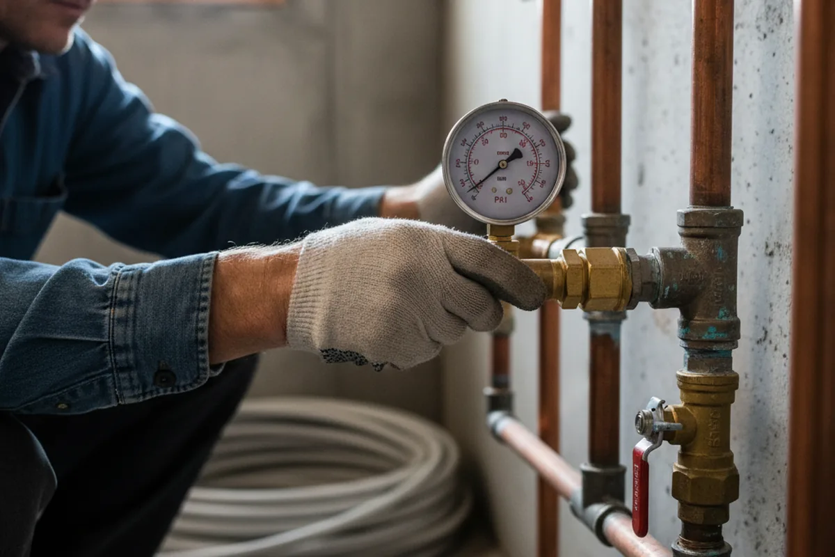 Pressure testing a repaired line during Water Line Repair in Maidsville